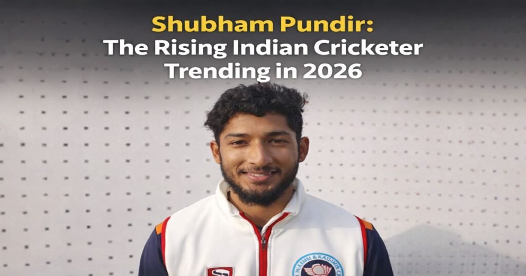 Shubham Pundir portrait in Jammu & Kashmir cricket jersey during Ranji Trophy 2025-26 season