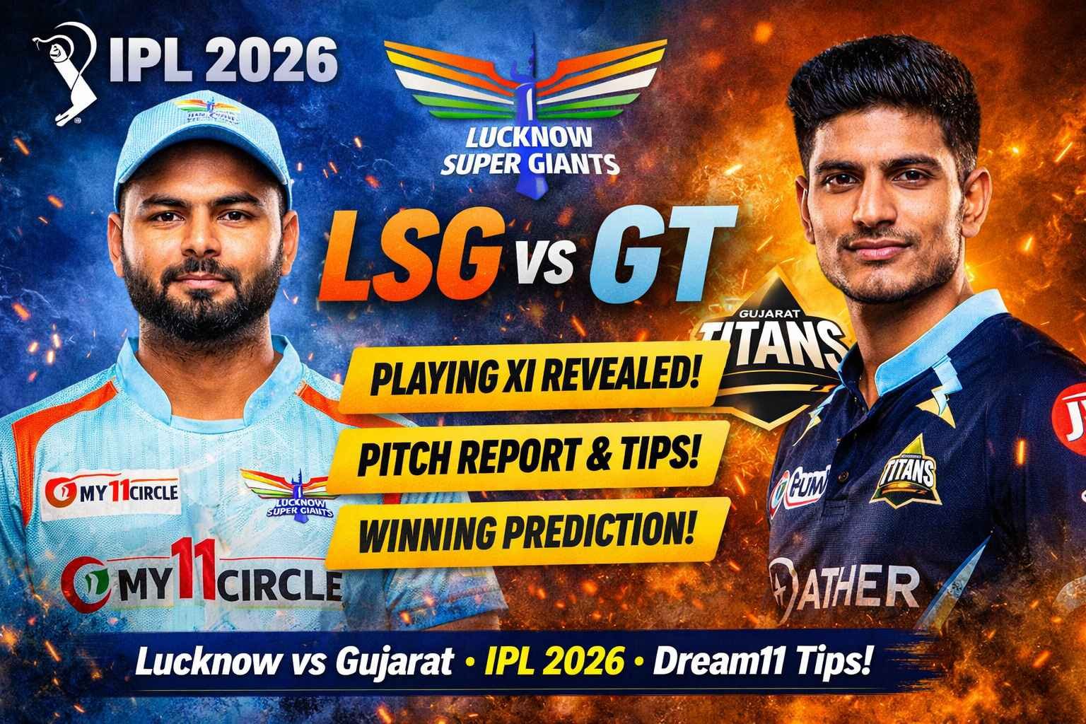 LSG vs GT IPL 2026 playing XI, pitch report and match prediction with Rishabh Pant and Shubman Gill